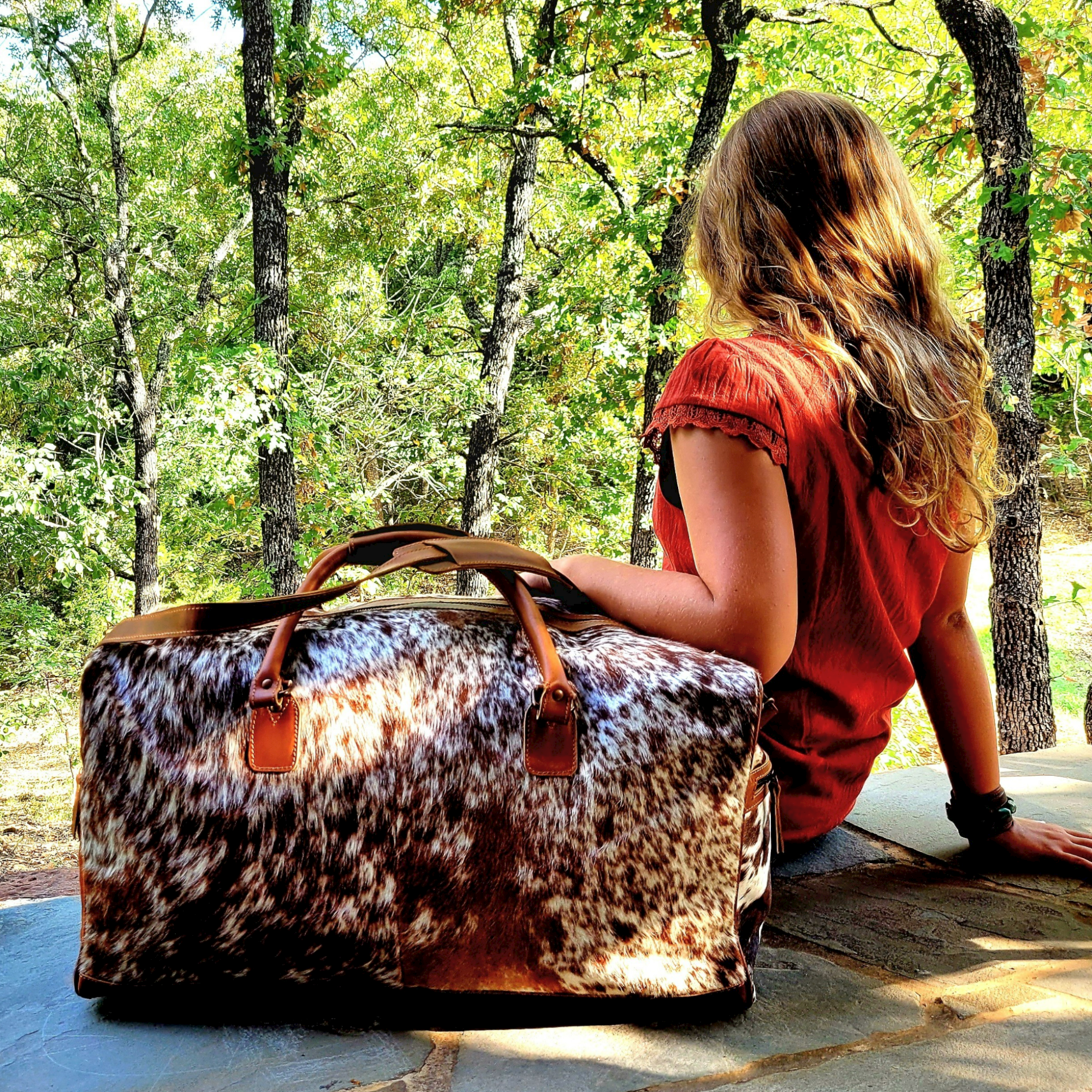 The Highlands Large Genuine Cowhide Weekender Duffel - Ranch Junkie Mercantile LLC